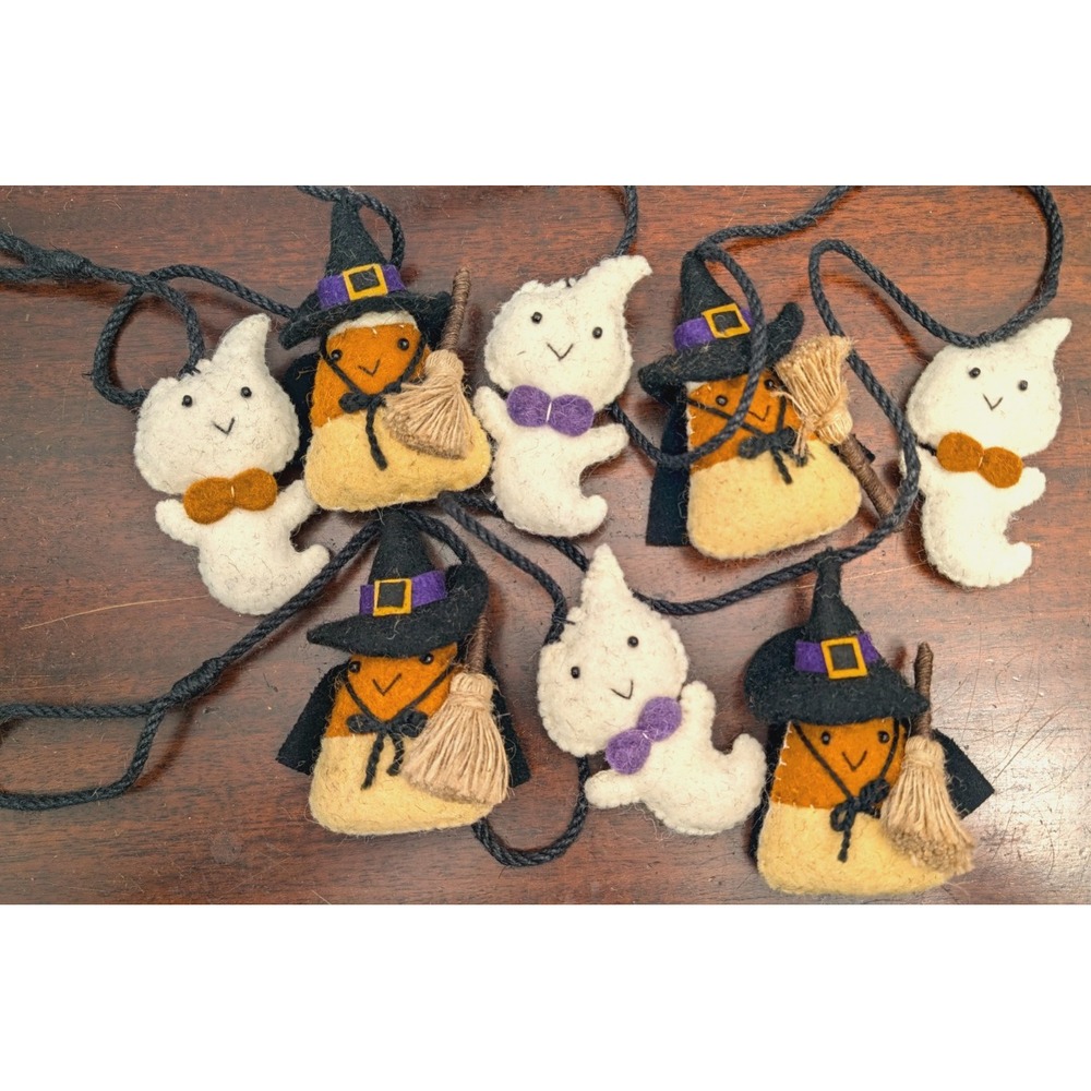 Halloween Felt Garland 6 Ft Candy Corn Witches Ghosts Brooms Orange Black Purple